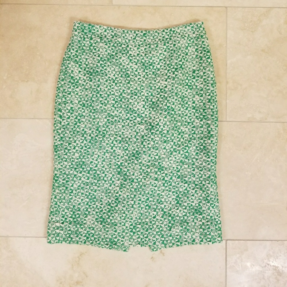 J Crew Green & Cream No. 2 Pencil Skirt, Size 0